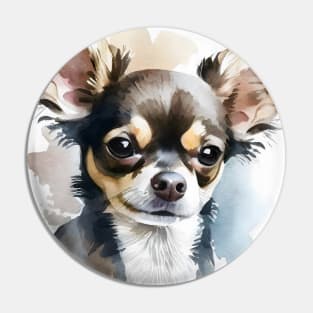 Black White and Brown Multi Colored Chihuahua Watercolor Portrait Pin