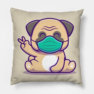 Cute Pug Dog Sitting And Wearing Mask Pillow