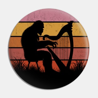 Bigfoot Sasquatch Playing the Harp Vintage Music Lover Pin