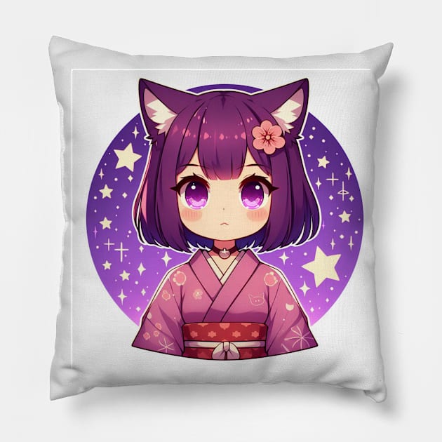 Cute Anime Girl in Kimono Pillow by __Døra__