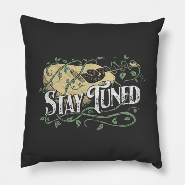 Stay Tuned! Acoustic Guitar & Vine Vintage Music Artistic Pillow by GIANTSTEPDESIGN