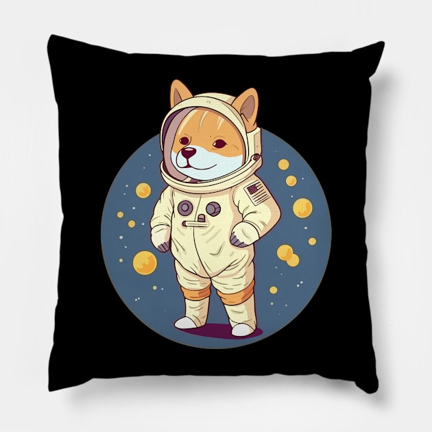 Doge Astronaut to the Moon with Dogecoin Pillow by roaneturnerstudios