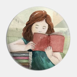 Cute girl reading books Pin