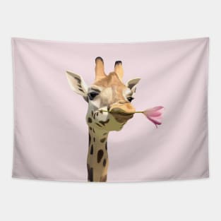 Cute Giraffe with Pink Tulip in its Mouth Tapestry