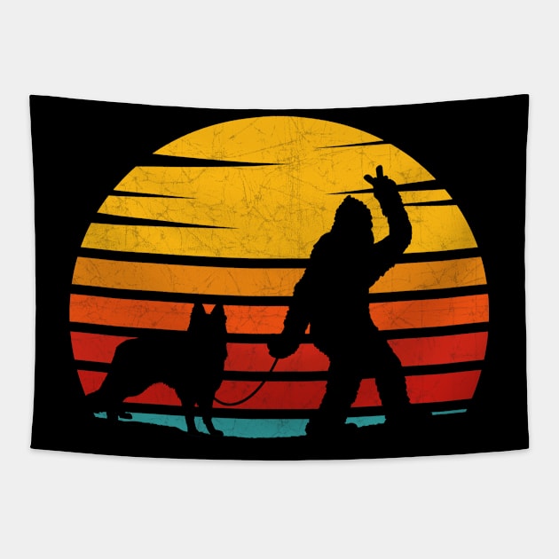 Vintage Retro Bigfoot Walking German Shepherd Tapestry by heidiki.png