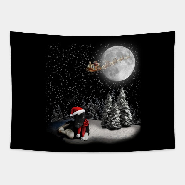 Cow Lovers Christmas Heifers Santa Xmas Lights Tapestry by reginaturner