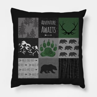 Adventure Awaits Bears - Green/Black Pillow