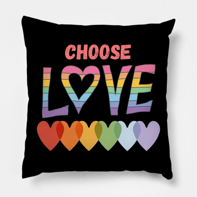 Choose Love LGBT Rainbow Hearts Pillow by Prideopenspaces