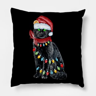 Black Cat Christmas Light Funny Cat Lover Christmas Pillow