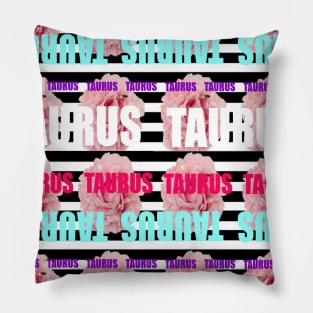 Colorful Monogram Taurus Zodiac Sign Pink Peony Flowers Pillow