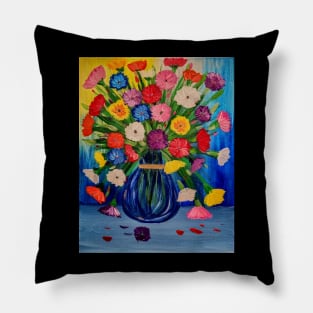 This beautiful painting features vibrant hues of abstract flowers set against a stunning glass vase Pillow