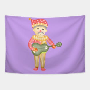 Cute santa claus boy playing guitar Tapestry