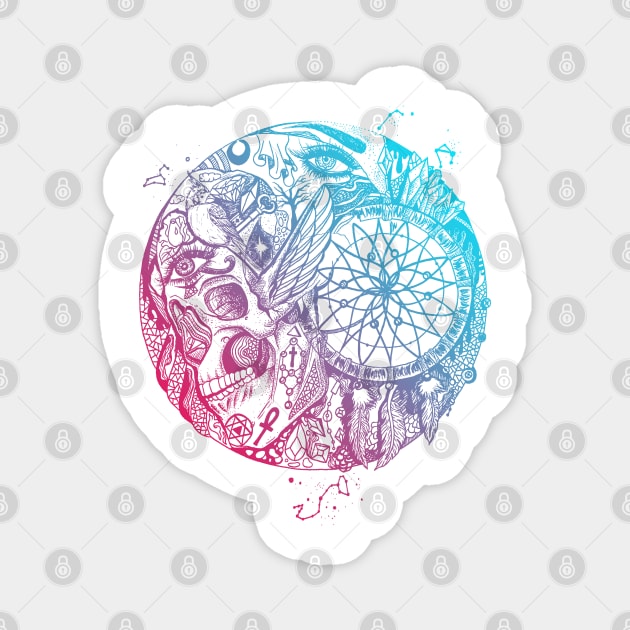 Dual Color Skull and Dreamcatcher Circle Magnet by kenallouis