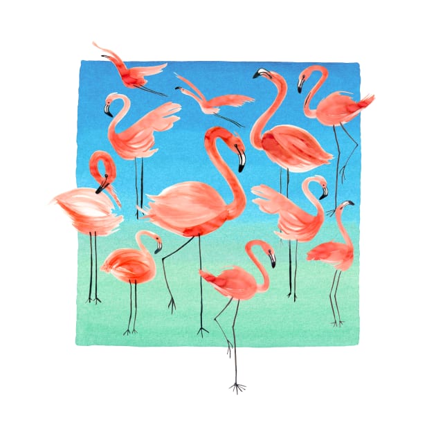 Watercolor Pink Pastel Flamingos by ninoladesign