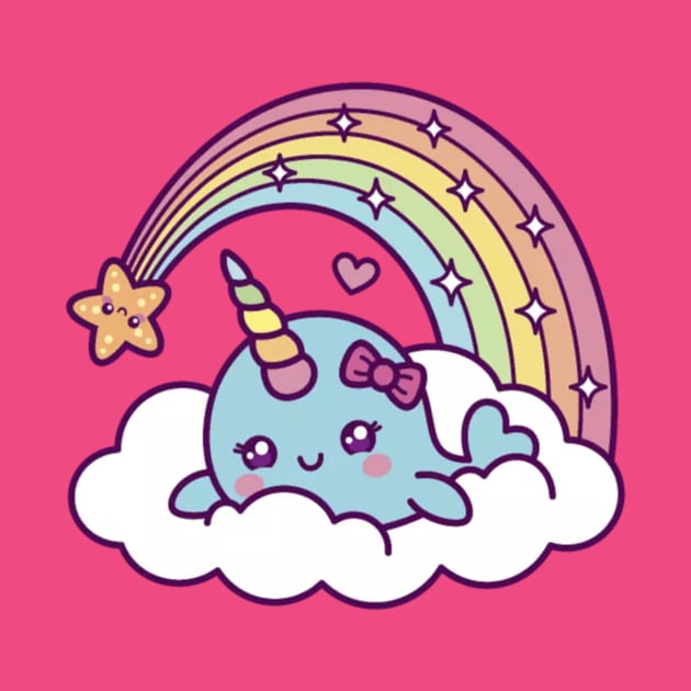 Narwhal Girl Dreams On Cloud With Rainbow by finnimoo