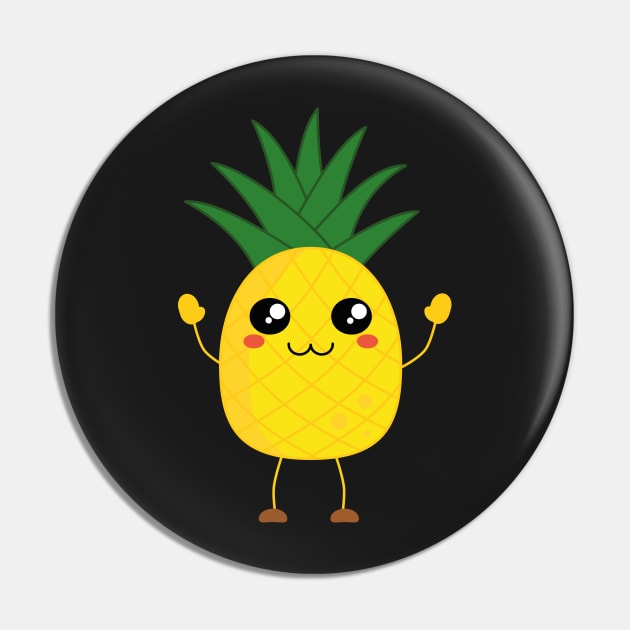 Cute kawaii pineapple waving Pin by Novelty-art