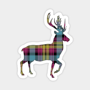 Pink, Blue and Yellow Tartan Scottish Stag Silhouette Magnet