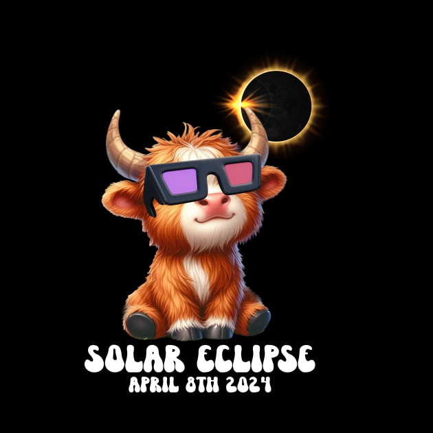 Highland Cow Solar Eclipse April 8th 2024 by inksplashcreations