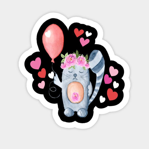 Cat Lover Valentine Funny Kitty Balloon With Hearts Valentine