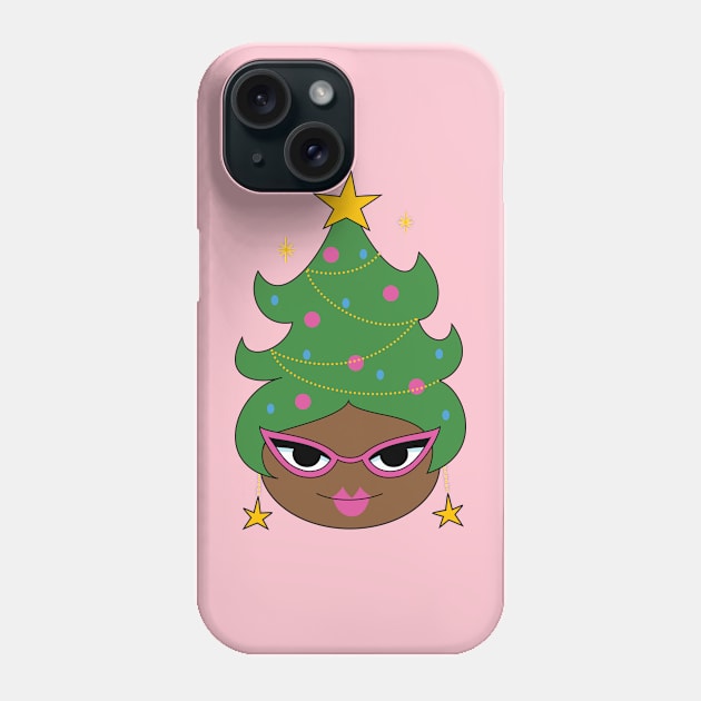Retro Christmas Tree Cute Beehive - Black Girl Hair Phone Case by PUFFYP