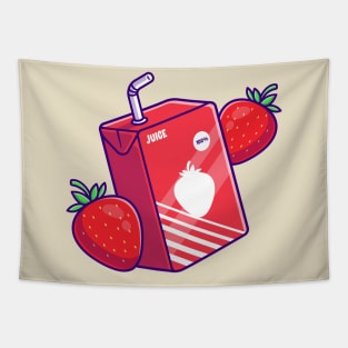 Strawberry Juice Box Cartoon Tapestry