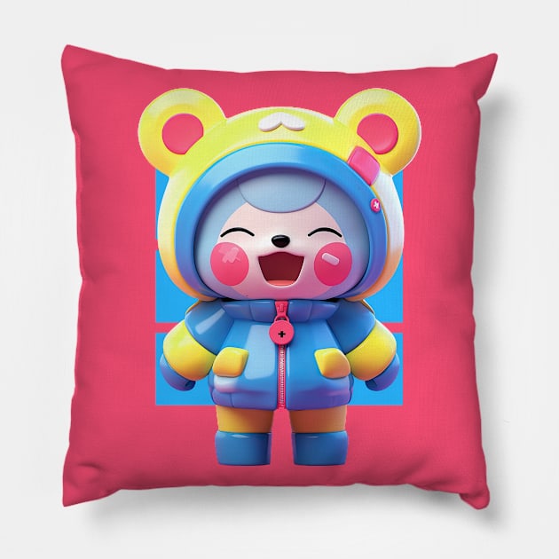 AKBLM - RED CHEEKS KUMA LOVES RED LOLLIPOPS 🍭 | KAWAII CHIBI 3D MASCOT Pillow by AKBLM