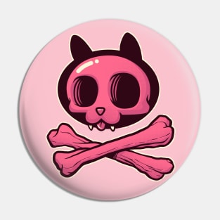 Cute Pink Cartoon Cat Skull & Bones Adorkable Kitten Pin