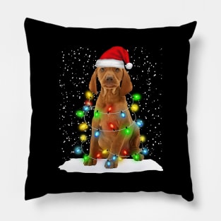 Vizsla Christmas Santa Hat Xmas Tree Color Lights Pillow