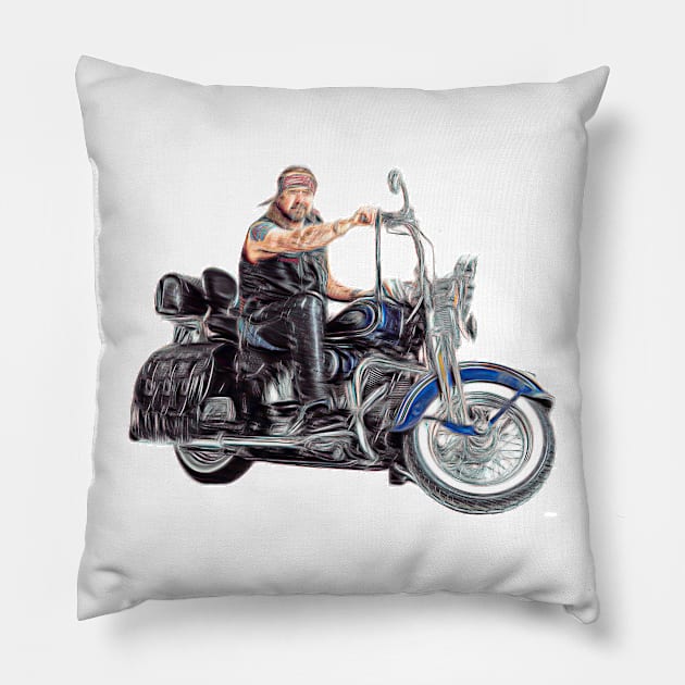 Bikie on Motorbike Pillow by MGphotoart