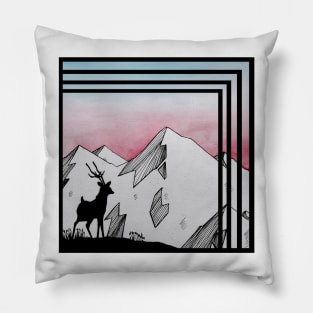 Deer watching mountain sunset Pillow