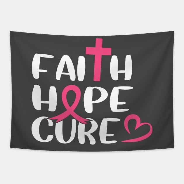 Faith Hope Cure Breast Cancer Tapestry by kimmieshops