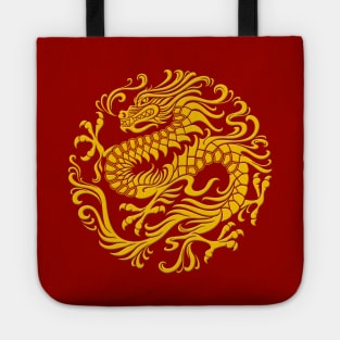 Traditional Yellow Chinese Dragon Circle Tote