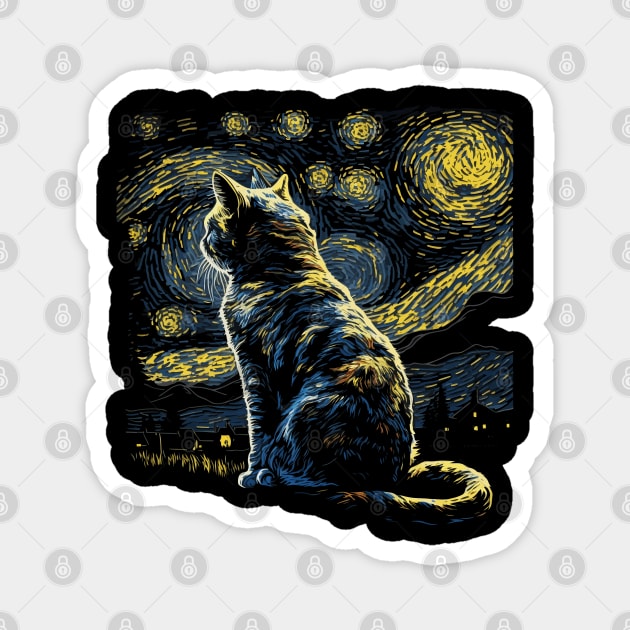 Starry Night Inspired Cat Gifts Funny Cat Magnet by KsuAnn