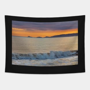 Mumbles Lighthouse across Swansea Bay, Wales Tapestry