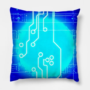 Blue circuit board Pillow