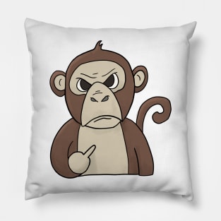 Grumpy Monkey Ape Holding Middle Finger Pillow