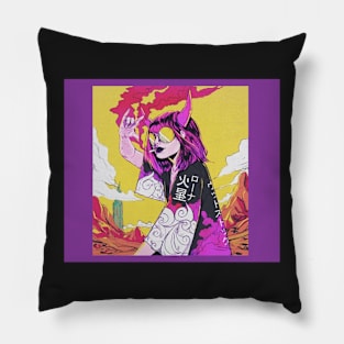 Devil's daughter - Vintage drawing - Psychedelic color Pillow