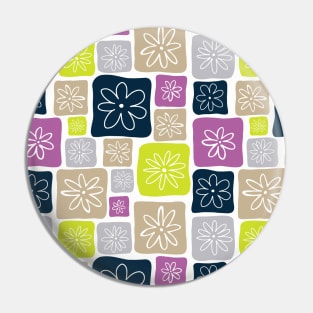 Doodle Squares with Flowers Purple, Lime green, Beige, Navy blue Pin