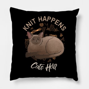 Knit Happens, Cats Help - Burmese Chocolate Cat Pillow