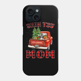 Christmas Shih Tzu Mom Santa Hat Truck Tree Plaid Dog Mom Christmas Phone Case