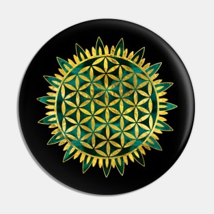 Gold Flower of life on malachite Pin