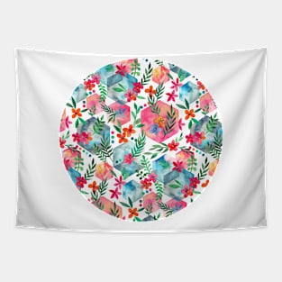 Whimsical Hexagon Garden on white Tapestry