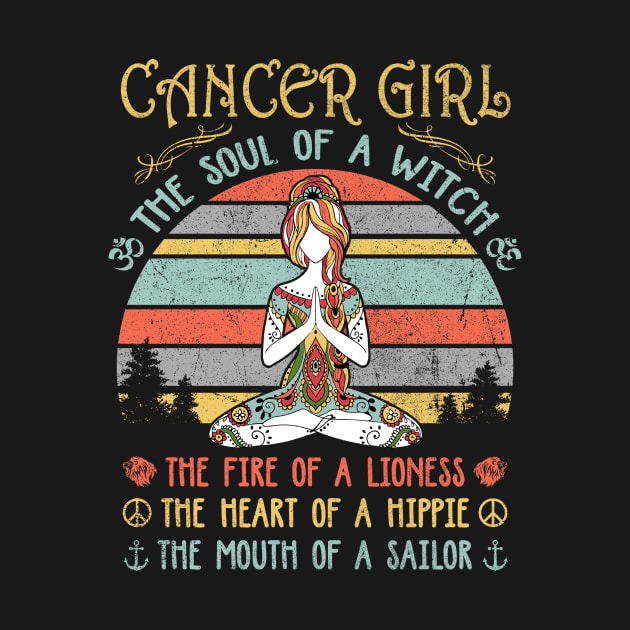 Cancer Girl The Soul Of A Witch Vintage Yoga Cancer Girl Birthday Gift by Presnall