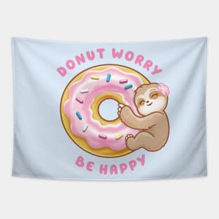 Donut Worry Be Happy Cute Sloth Tapestry