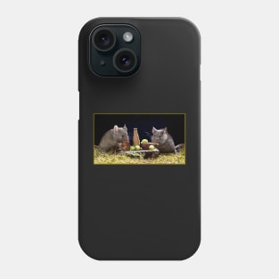 George the mouse in a log pile house . two wild mice having dinner Phone Case