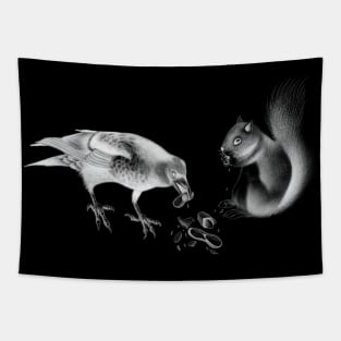 Crow and Squirrel Eating Peanuts Tapestry