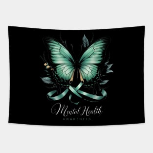 Womens Mental Health Awareness Butterflies Green Ribbon Girl Tapestry