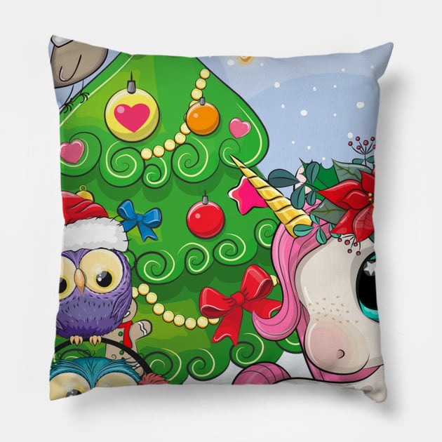 unicorn christmas girls Pillow by mizocrow
