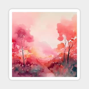 Forest Landscape Pink Mountains Watercolor Magnet