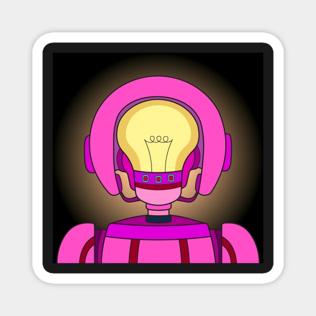 AI female pink robot with a yellow light bulb inside a head. Modern technology and futuristic concept. Magnet by Nalidsa